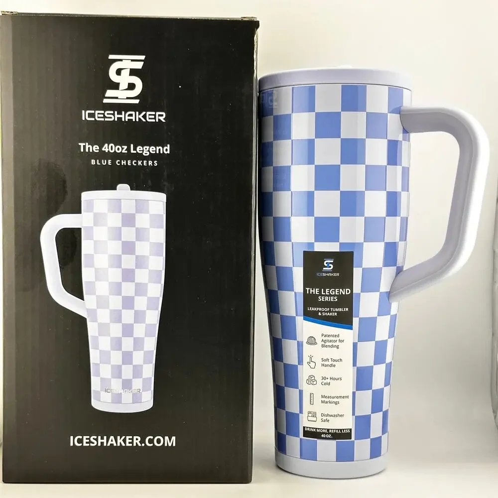 ICE SHAKER 40oz Legend Series Shaker Bottle, BLUE CHECKERS